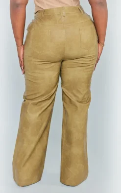 Plus Olive Washed Faux Leather Straight Leg Pants