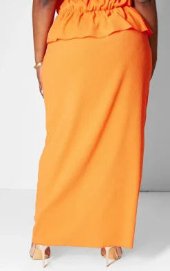 Plus Orange Drawstring Textured Maxi Skirt