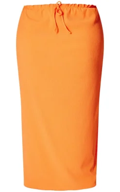 Plus Orange Drawstring Textured Maxi Skirt