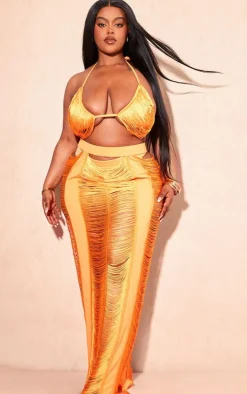 Plus Orange Fringed Maxi Skirt