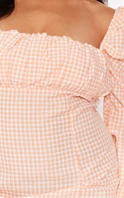 Plus Orange Gingham Puff Sleeve Dress