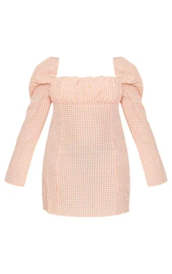 Plus Orange Gingham Puff Sleeve Dress