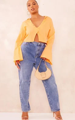 Plus Orange Linen Look Long Sleeve Shirt