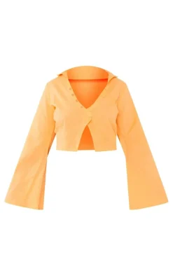 Plus Orange Linen Look Long Sleeve Shirt