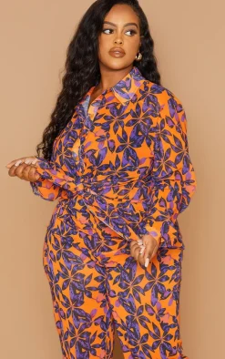 Plus Orange Print Beach Shirt