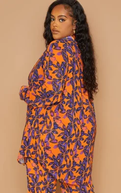 Plus Orange Print Beach Shirt