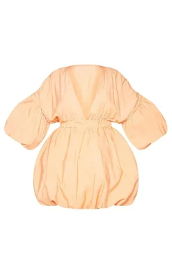 Plus Orange Puff Sleeve Puffball Hem Shift Dress