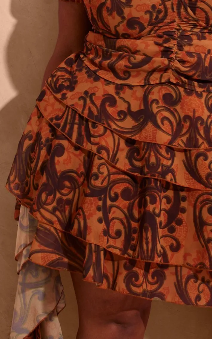 Plus Orange Ruffle Tiered Detail Mini Skirt