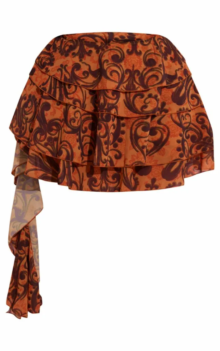 Plus Orange Ruffle Tiered Detail Mini Skirt