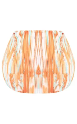Plus Orange Teal Printed Plisse Micro Mini Skirt