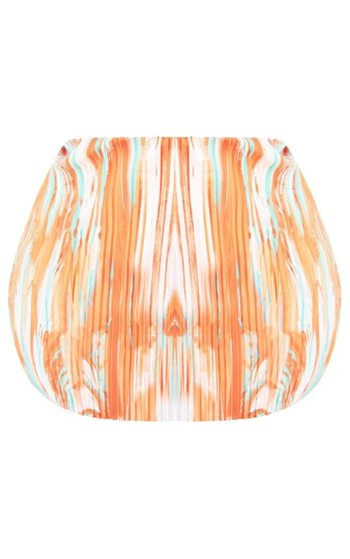 Plus Orange Teal Printed Plisse Micro Mini Skirt