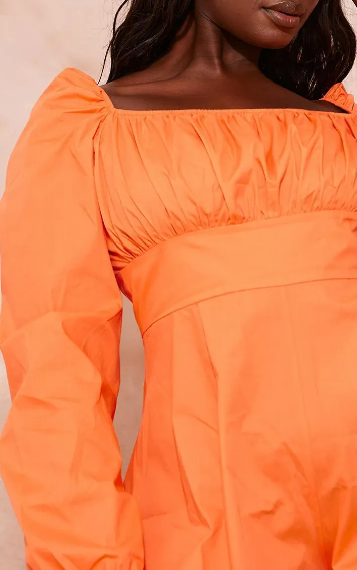 Plus Orange Tie Back Long Sleeve Romper