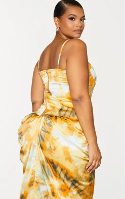 Plus Orange Tie Dye Print Structured Corset Top