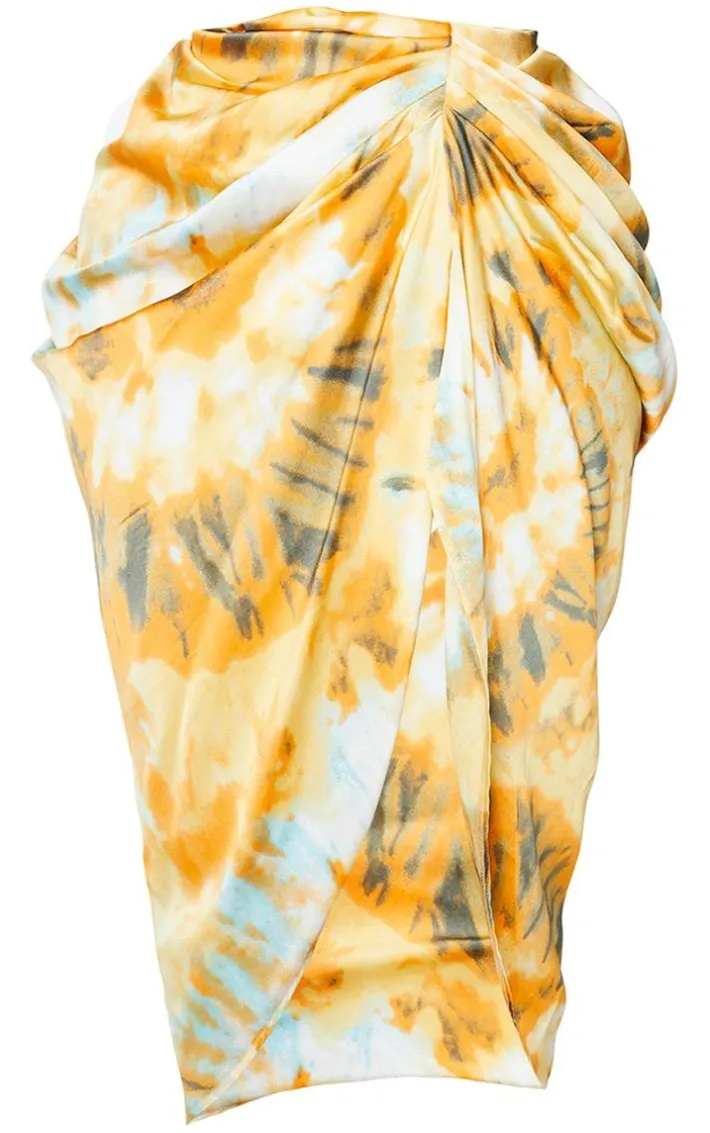 Plus Orange Tie Dye Ruched Side Midi Skirt