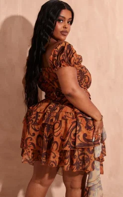 Plus Orange Underwired Ruched Chiffon Crop Top