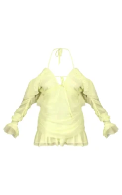 Plus Pale Lime Bardot Ruffle Detail Shift Dress