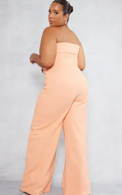 Plus Peach Linen Look Ruched Bust Detail Bandeau Jumpsuit
