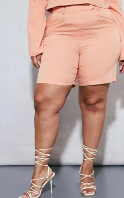 Plus Peach Linen Look Tailored Shorts