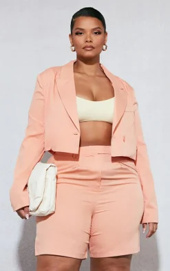 Plus Peach Linen Look Tailored Shorts
