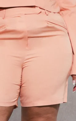 Plus Peach Linen Look Tailored Shorts