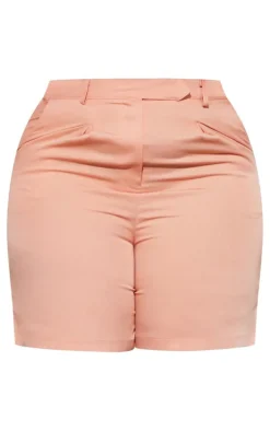 Plus Peach Linen Look Tailored Shorts