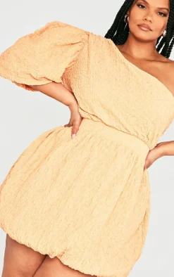 Plus Peach Textured One Shoulder Puffball Dress