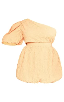 Plus Peach Textured One Shoulder Puffball Dress