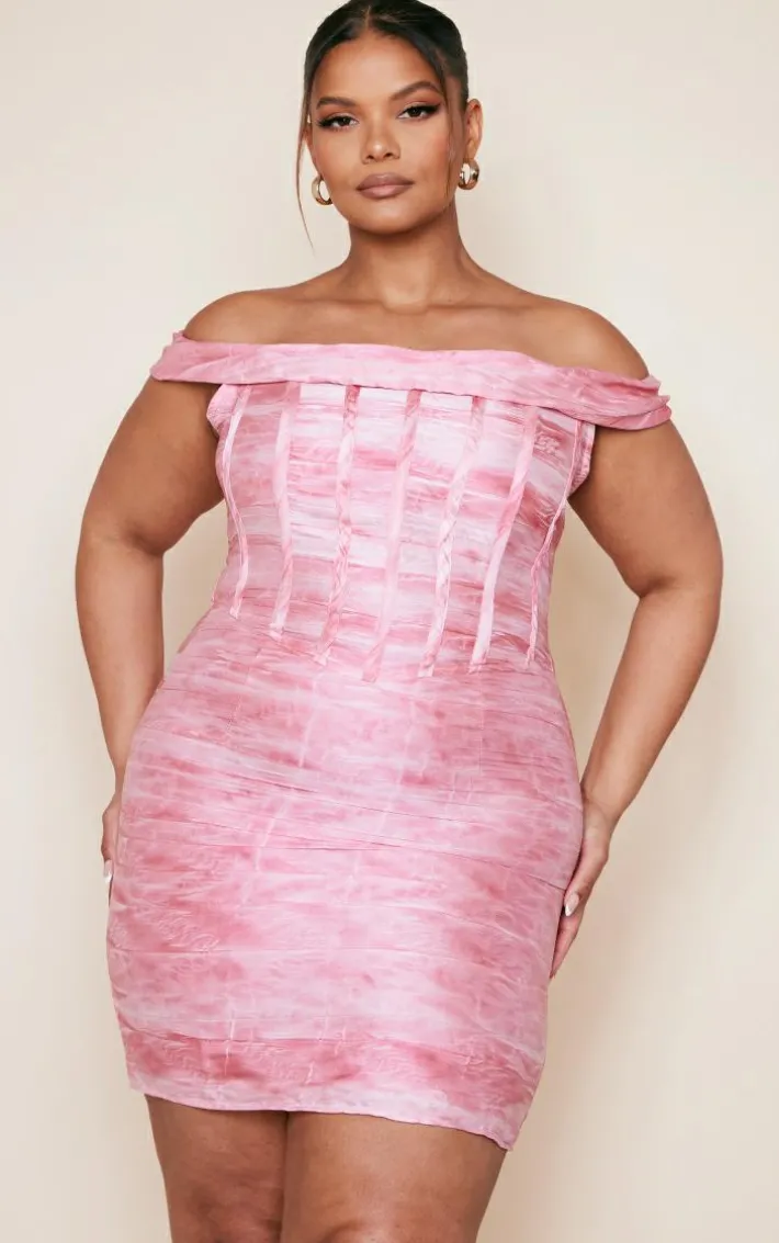Plus Pink Bardot Bodycon Dress