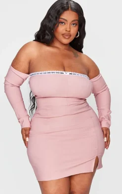 Plus Pink Bardot Corset Detail Bodycon Dress