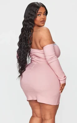 Plus Pink Bardot Corset Detail Bodycon Dress