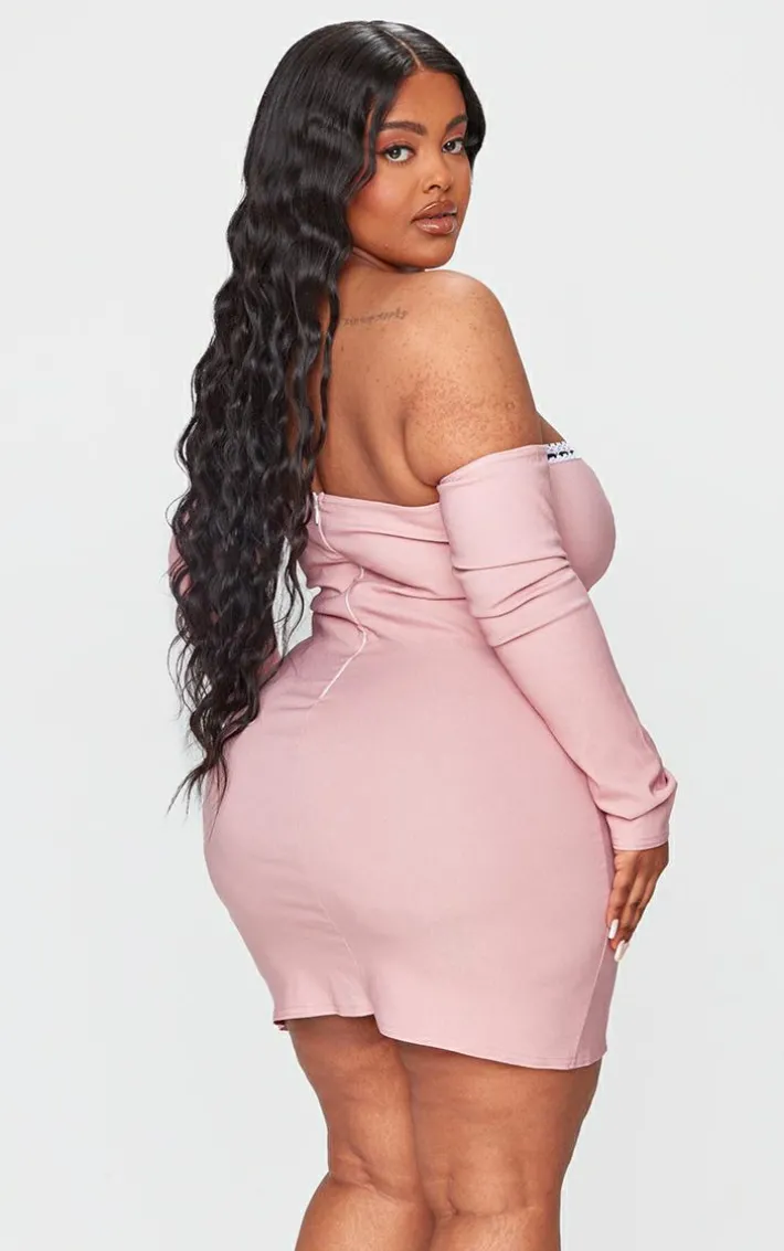 Plus Pink Bardot Corset Detail Bodycon Dress