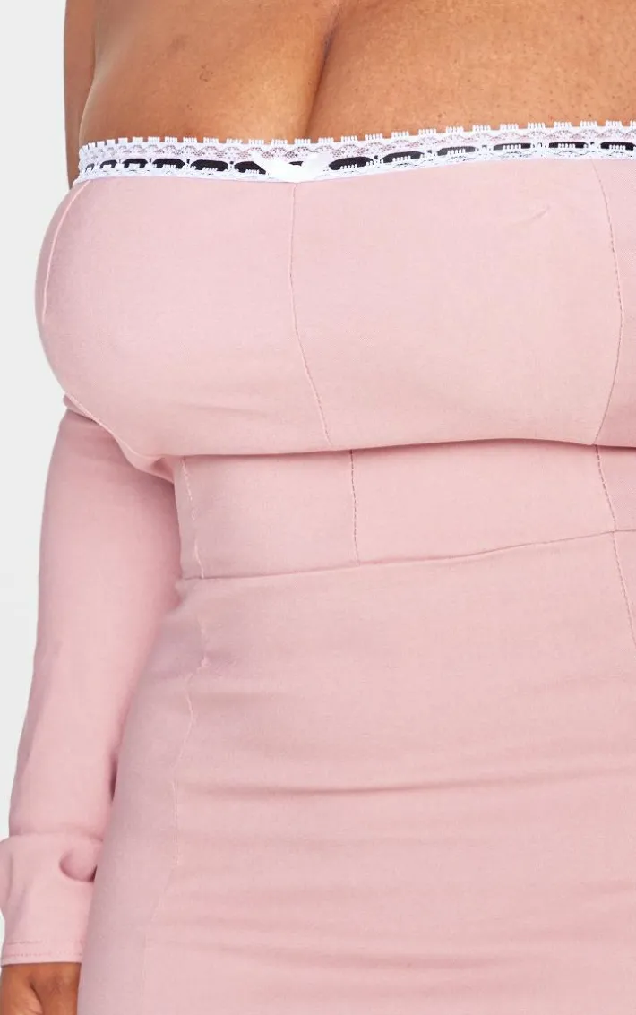 Plus Pink Bardot Corset Detail Bodycon Dress