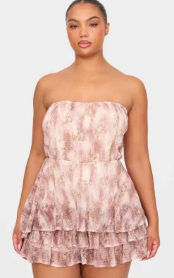 Plus Pink Floral Print Embellished Bandeau Rara Romper