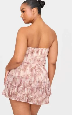 Plus Pink Floral Print Embellished Bandeau Rara Romper