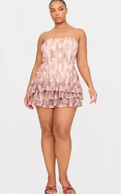 Plus Pink Floral Print Embellished Bandeau Rara Romper