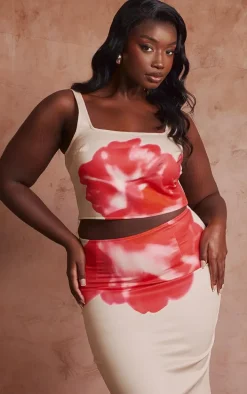 Plus Pink Floral Print Maxi Skirt