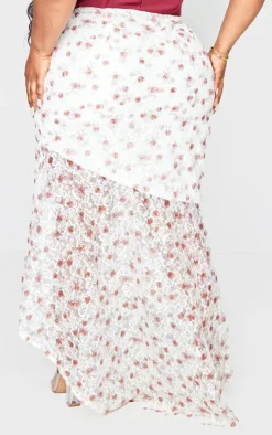 Plus Pink Floral Printed Lace Frill Hem Maxi Skirt