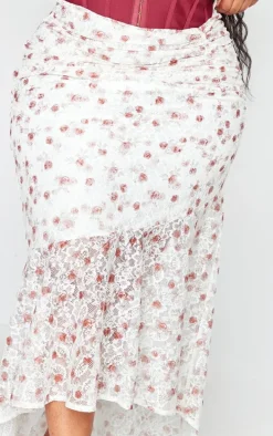 Plus Pink Floral Printed Lace Frill Hem Maxi Skirt