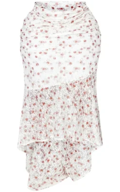 Plus Pink Floral Printed Lace Frill Hem Maxi Skirt