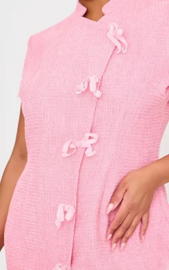 Plus Pink Glitter Boucle Feather Trim Mini Dress