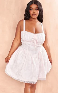 Plus Pink Jacquard Ruched Cup Detail Shift Dress