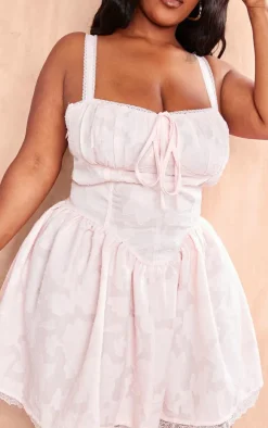 Plus Pink Jacquard Ruched Cup Detail Shift Dress