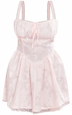 Plus Pink Jacquard Ruched Cup Detail Shift Dress