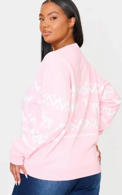 Plus Pink Oversized Fairisle Panel Christmas Sweater