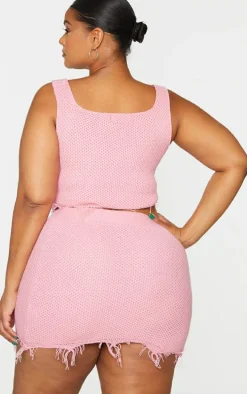 Plus Pink Raw Hem Knit Crop Top