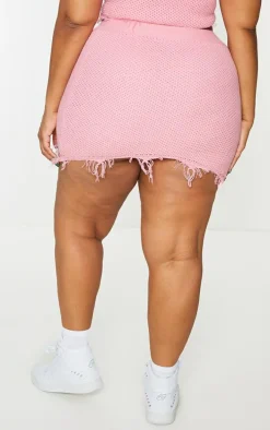 Plus Pink Raw Hem Knit Skirt