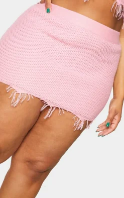 Plus Pink Raw Hem Knit Skirt