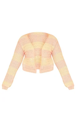 Plus Pink Striped Crochet Cropped Cardigan