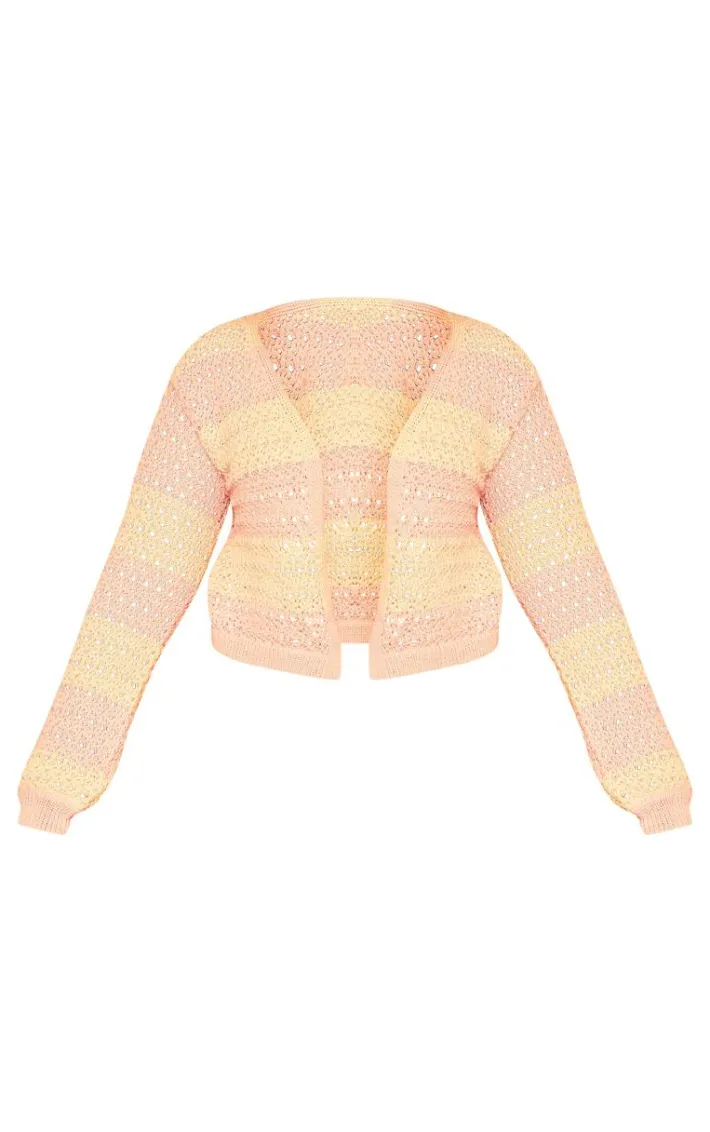 Plus Pink Striped Crochet Cropped Cardigan