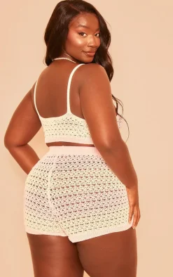 Plus Pink Striped Crochet Knit V Neck Crop Top